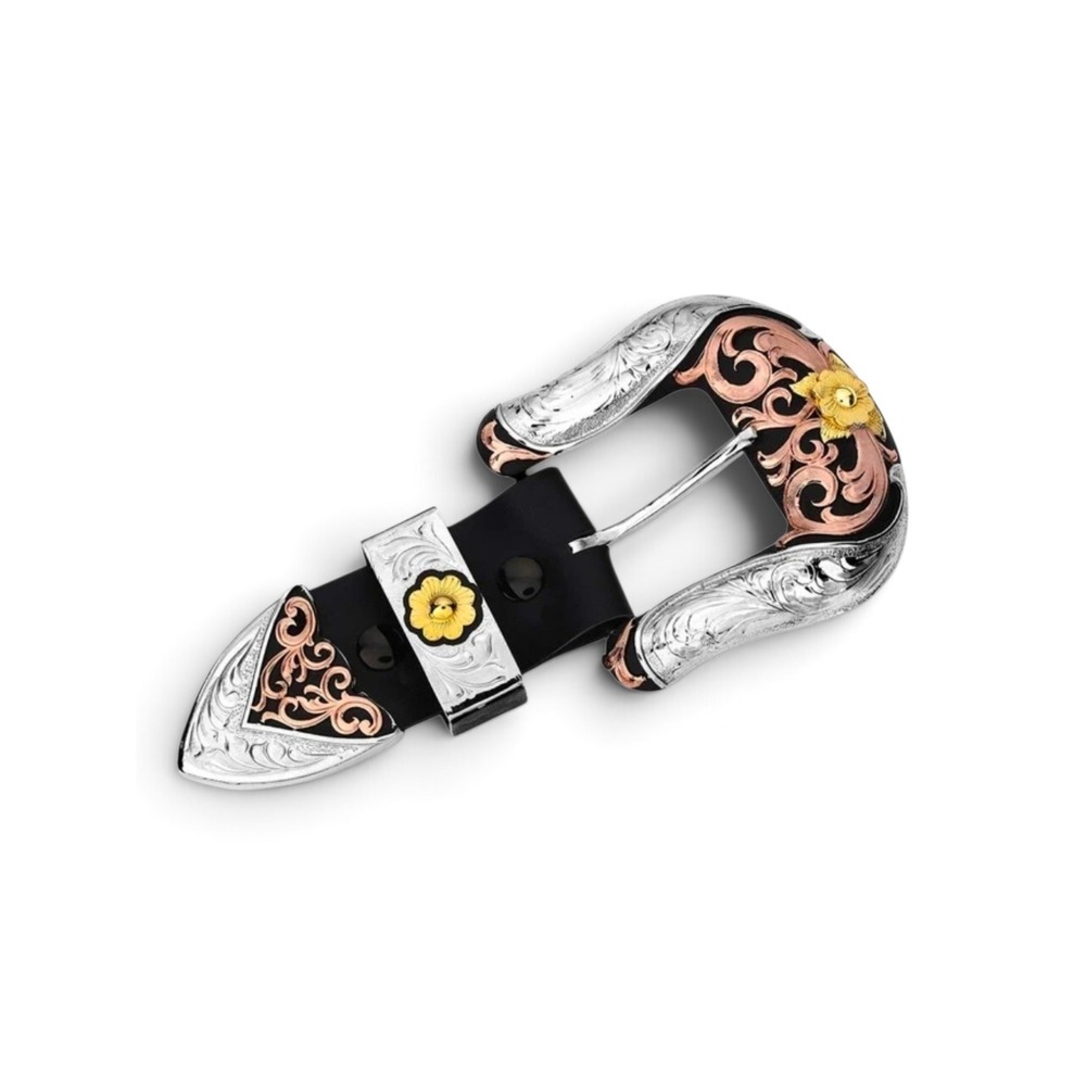 Montana Silversmiths Cowboy Classic 3-Piece Tri-Color Western Belt Buckle Set